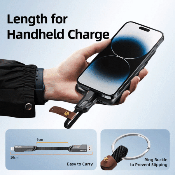 Portable 240W 4-in-1 Fast Charge Cable (KeyRing) - Image 3